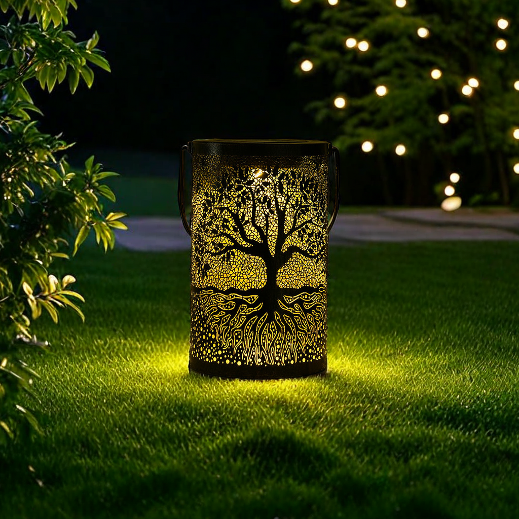 Iron tree lamp outdoor courtyard solar viewing lights decorative atmosphere hollow hanging lights