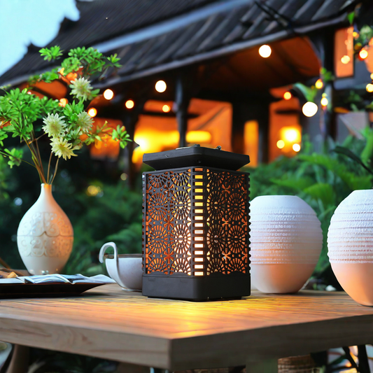 Solar powered simulated flame garden desktop ambiance lamp decorative lighting