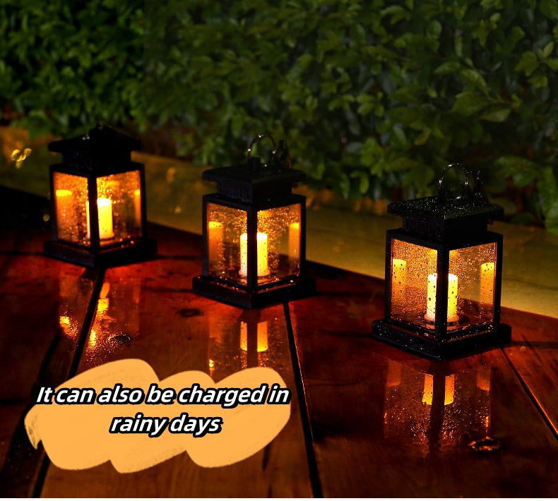 Solar lights, home outdoor garden lighting retro atmosphere LED candle hanging lamp