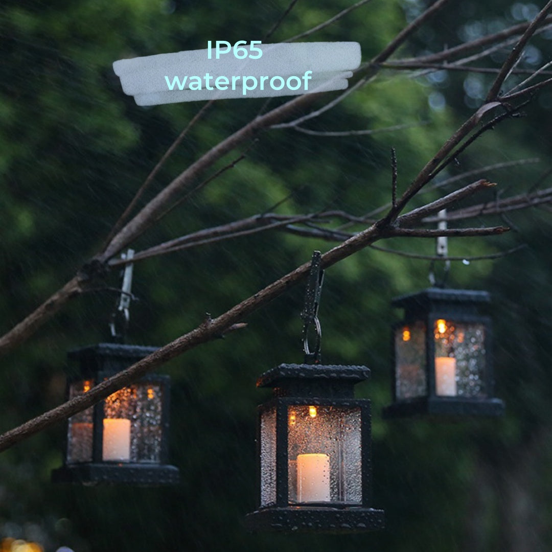 Solar lights, home outdoor garden lighting retro atmosphere LED candle hanging lamp