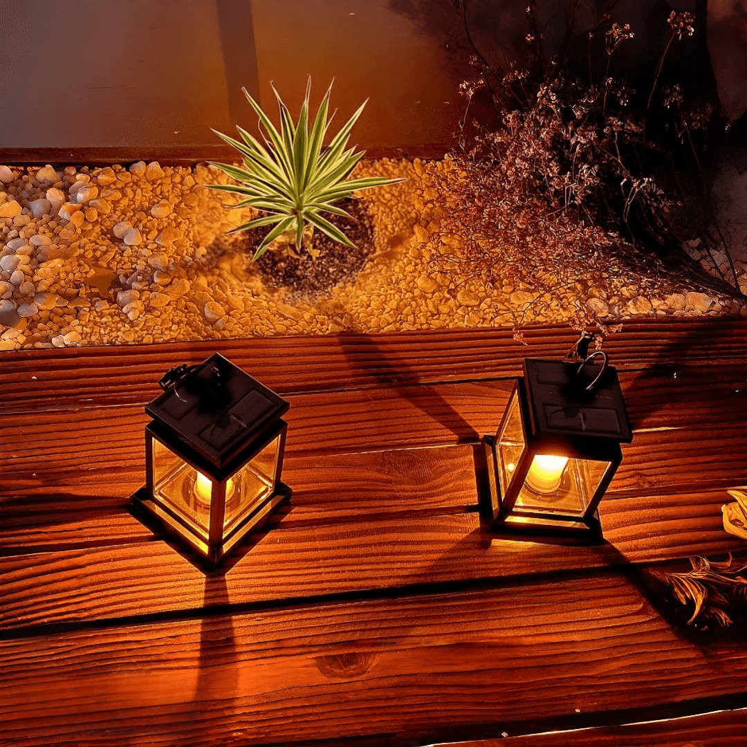 Solar lights, home outdoor garden lighting retro atmosphere LED candle hanging lamp