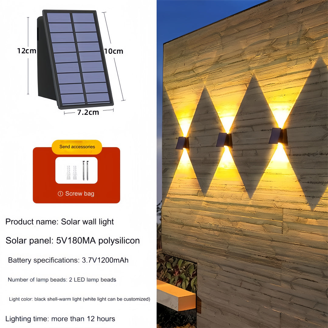 The new solar energy wall lamp LED outdoor garden villa courtyard wall decor up and down light-emitting lamp wall lamp