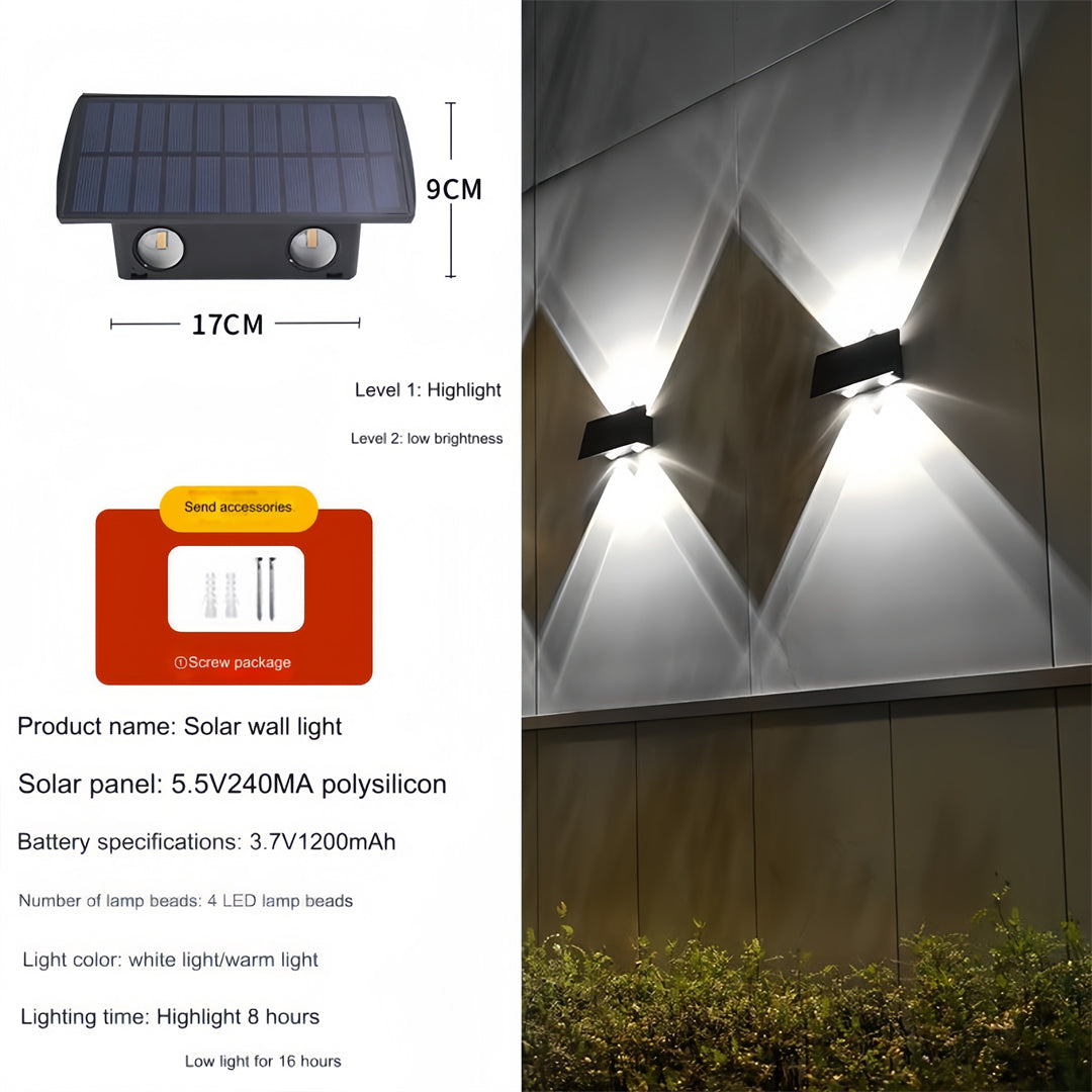 The new solar energy wall lamp LED outdoor garden villa courtyard wall decor up and down light-emitting lamp wall lamp