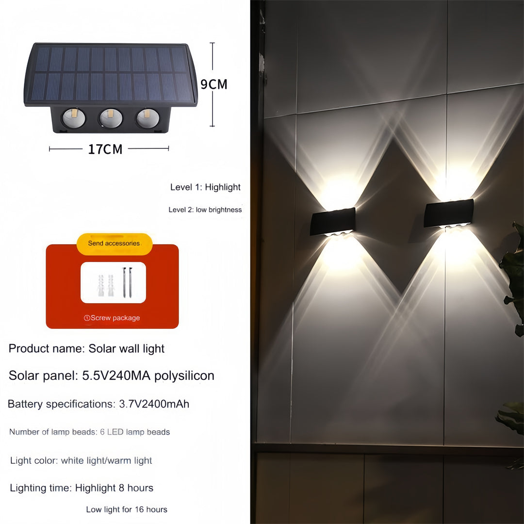 The new solar energy wall lamp LED outdoor garden villa courtyard wall decor up and down light-emitting lamp wall lamp