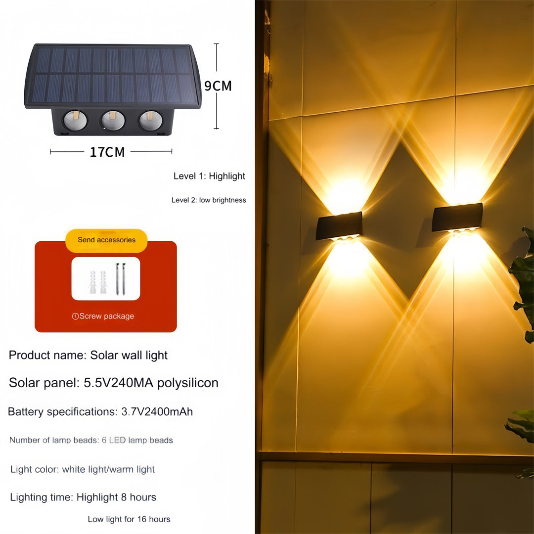 The new solar energy wall lamp LED outdoor garden villa courtyard wall decor up and down light-emitting lamp wall lamp